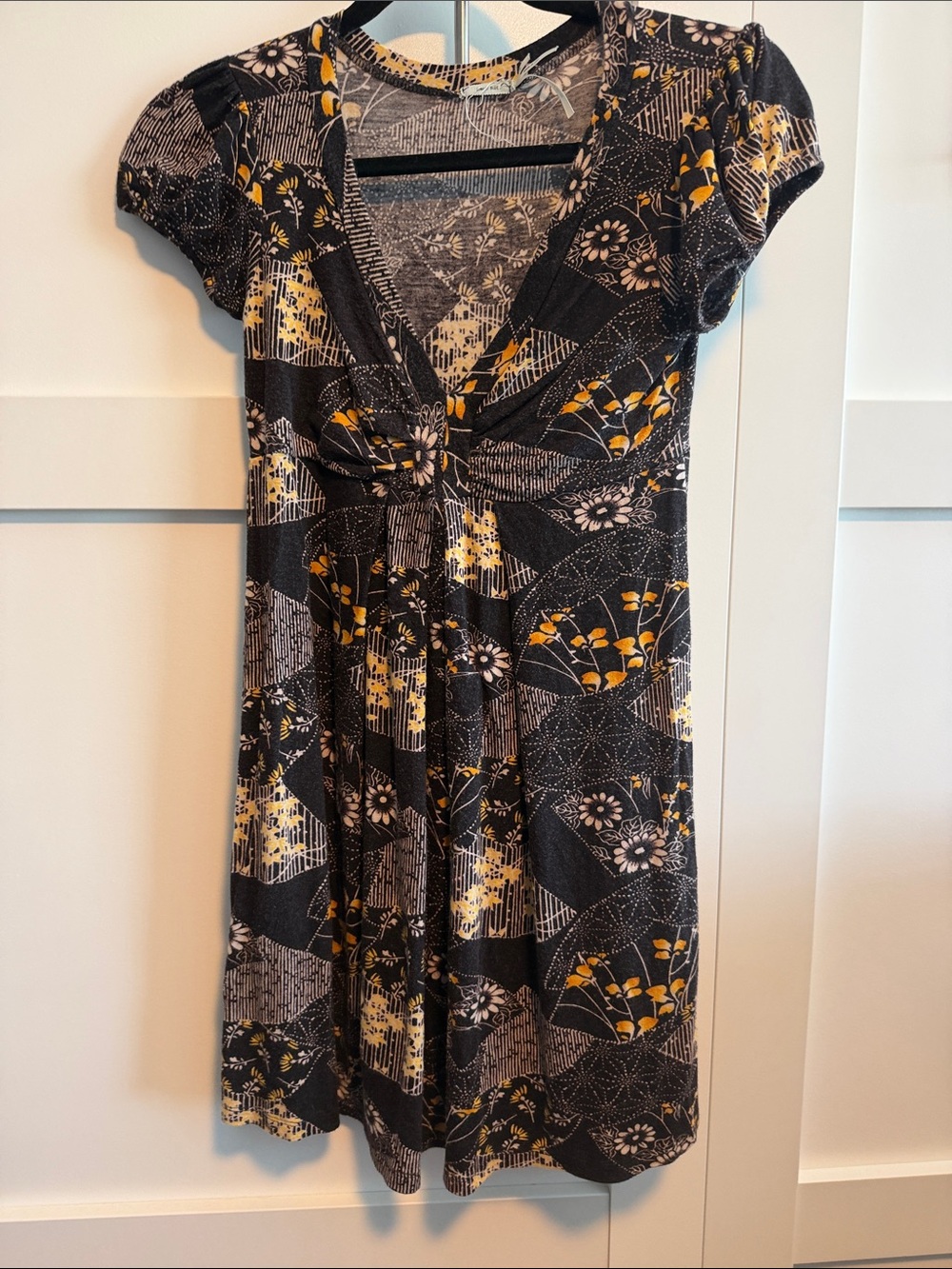 Kimchi Blue Black Dress with Mustard Floral Print